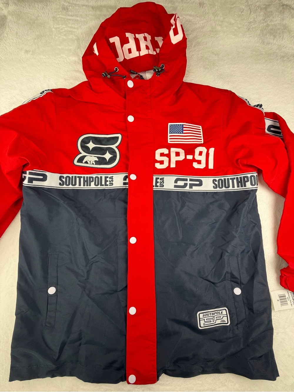 South Pole Kids' Red and Navy SP-91 Hooded Puffer Jacket